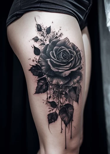 Tatouage floral noir et gris par Julien