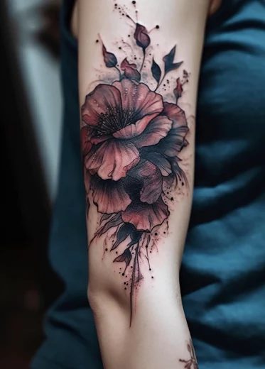 Tatouage floral uni-couleur par Julien